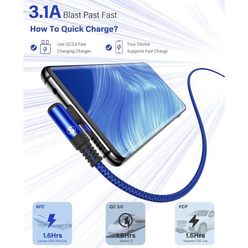 USB to USB C Cable 3.3ft 2-Pack 3.1A Fast Charging Right Angle CarPlay Cord