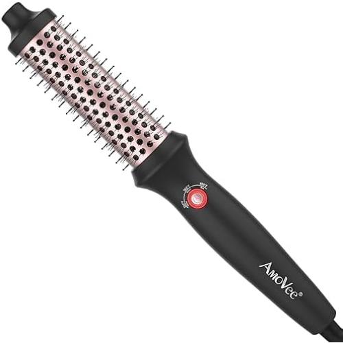 Heated Round Brush, Fast Heating Curling Iron for Blowout Look, 3 Temp Settings, 1.25 Inch Thermal Brush with Dual Voltage, Smooth and Voluminous Curls for Travel