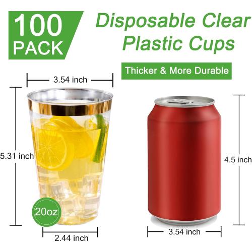 1  Pack‼️ with 20 cup of  20 oz Gold Plastic Cups, Elegant Gold Rimmed Plastic Cups, Disposable Cocktail Glasses Wine Glasses, 20 oz Premium Tumblers Perfect for Birthday, Party & Wedding