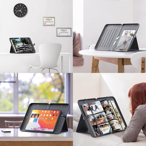 KDD 3 in 1 Book Holder Stand for Reading, Portable Desktop Bookstand with Mesh Storage Bag, 3 Pen Slots & Adjustable Straps, Lightweight Book Sleeve Fits Tablets, E-Readers, Cookbooks & Sheet Music (Set of 2)