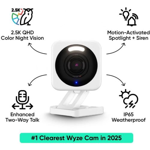WYZE Cam v4 (Latest Model), 2.5K AI Security Camera, Indoor/Outdoor Cameras for Home Security, Baby Monitor & Pet Camera, Vibrant Color Night Vision, No Subscription Required, Free Expert Help