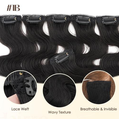 Hairro Body Wave Hair Extensions Clip Ins Real Human Hair 6PCS Remy Mini Short Clip On Hairpin Hairpieces For Women 31g 10 Inch #1B Natural Black