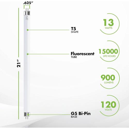 F13T5D – T5 21 Inch Under Counter Fluorescent Bulbs Bright White Daylight 6500K 13-Watt F13T5/D 21” D Long Life Replacement Tubes for Under Cabinet Lights – Pack of 6 Bulbs