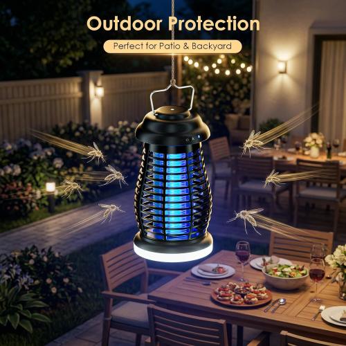 Cordless Bug Zapper Outdoor, 4200V Electric Mosquito Zapper, Fly Trap, Rechargeable Portable Fly Zapper, Waterproof Mosquito Trap Insect Killer Indoor Outdoor for Camping, Garden, Backyard, Home