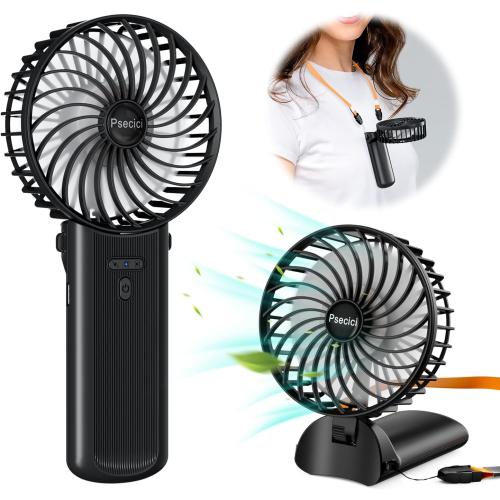 PSECICI Handheld Fan, Mini Portable Personal Fan with lanyard, 4 Speeds Level 180° Foldable Design for Desk/Travel/Office/Outdoor