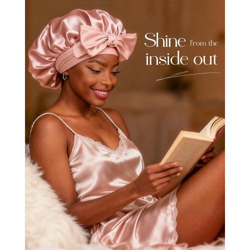 YANIBEST Adjustable Silk Bonnet for Sleeping Women Double Layer Satin Bonnet Reduce Friction Prevent Frizz Curly Hair