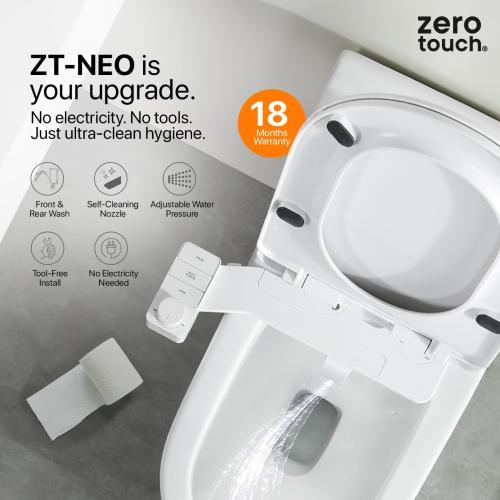 Bidet Attachment for Toilet – Dual Nozzle Front & Rear Wash, Self-Cleaning, Adjustable Water Pressure Dial, Non-Electric, Ultra-Slim, Fits Round & Elongated Toilets, Easy 8-Min Install | by ZeroTouch