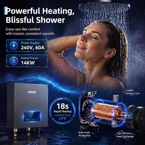 Garvee 14kW Electric Tankless Water Heater 240V Digital Instant Hot Water