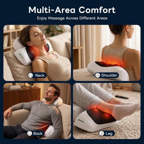 Upgraded 3-in-1 Neck Massager Pillow with Heat, Portable Cordless Neck Massager for Pain Relief Deep Tissue, Rechargeable Pillow Massager for Neck & Shoulder Relaxation (Gray)