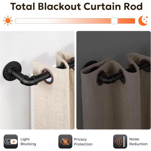 Zeerobee Curtain Rods 120-240 Inch, 1 Inch Industrial Black Curtain Rod