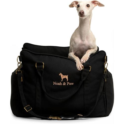 Noah & Paw Dog Car Seat Carrier, Small Dog Car Seat for Small Medium Pets with Harness Clip, 4X Safety Feature, Booster Travel Bed, Waterproof Washable, Orthopedic Foam Filling, Canvas Collection
