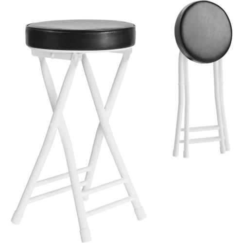 H HOMEWINS Cushioned Padded Folding Stool,23.6-Inch Counter Height Bar Stool,Portable Folding Stool with Handle for Fishing Hiking Gardening Travel BBQ, Black&white