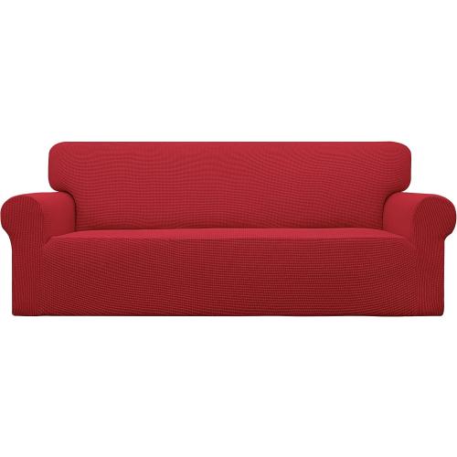 Easy-Going Stretch Oversized Sofa Slipcover 1-Piece Sofa Cover Furniture Protector Couch Soft with Elastic Bottom for Kids, Polyester Spandex Jacquard Fabric Small Checks Christmas Red