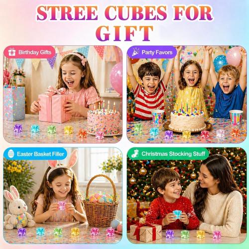 12 Pack Glitter Stress Cubes Sensory Fidget Toys for Kids Adults, 8 Colors Squishy Cube Stress Balls, Anxiety Relief Squeeze Toys for Classroom Prizes Party Favors Easter Basket Stuffers