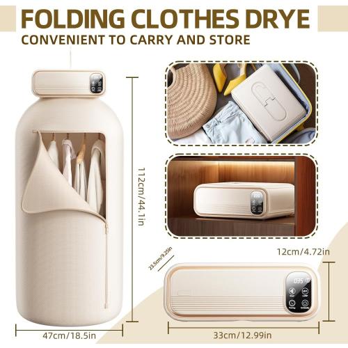 Portable Clothes Dryer, Mini Laundry Dryers with Remote Control, Portable Dryer for Apartments, RVs, Hotels, Small Spaces, Great for drying underwear, socks, swimwear for travel, no wrinkles