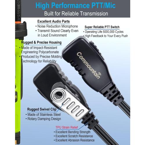 commountain Earpiece for Motorola Radios R2, CP100D, CP200D, 5 Pack