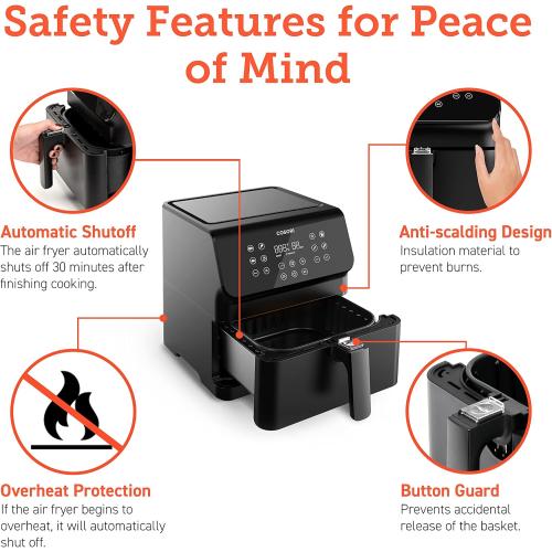 Cosori 12-in-1 Air Fryer 5.8QT, Toast, Bake, Nutrition Facts for 100  In-App Recipes, AdaptIQ Tech Fast Cook, for Main & Side Dishes, Snacks, Leftovers, Detachable Square Basket, Dishwasher Safe
