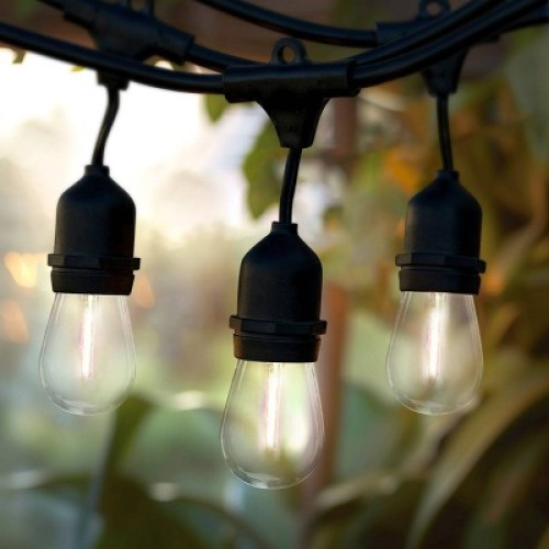 Brightech 15-Bulb LED Ambience Pro Hanging 1W 48ft 2700K S14 Indoor Outdoor Plug-in String Lights Clear Bulb Black Wire