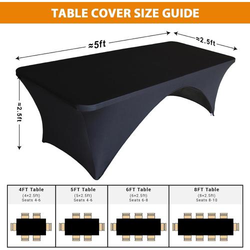 Eurmax USA 2-Pack Spandex Table Cover 5 ft. Fitted 30  Colors Polyester Tablecloth Stretch Spandex Table Cover-Table Toppers,5 FT Table Cover Open Back（Black）