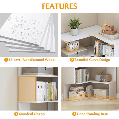IOTXY 6-Tier L-Shaped Corner Bookshelf, Tall Bookcase, Oak