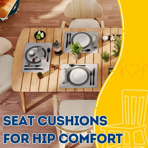 AAAAAcessories D-Shaped Chair Cushions, 2 Thick Dining Chair Pads with Ties and Removable, Machine-Washable Cover, 17 x 16, Set of 2, Oatmeal Beige