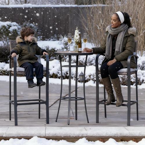 Bar Height Patio Table, 40-Inch Outdoor Pub Table Bistro Table with Wooden-Like Table Top & Metal Frame