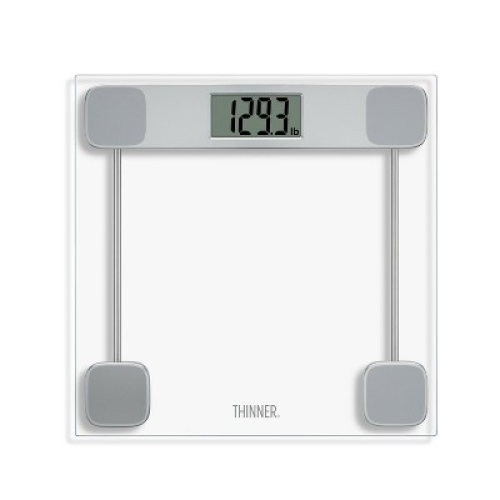 Clear Glass Weight Scale Silver - Thinner: Digital Bathroom Scale with LCD Display, 400 lb Capacity