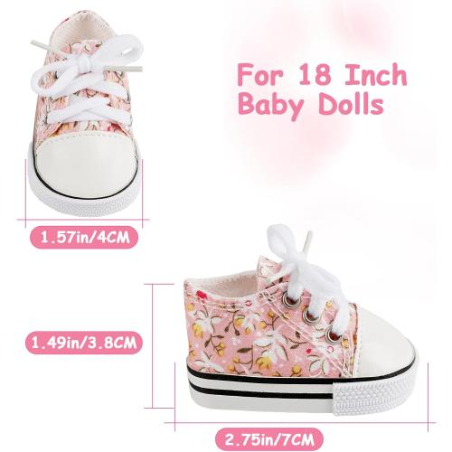 BABESIDE 18 Inch Baby Doll Shoes Sets with Socks for Dolls, 5 Pairs of Dolls Canvas Shoes with 3 Pair of Socks for 18 Inch Baby Doll Accessories, Floral Patterns