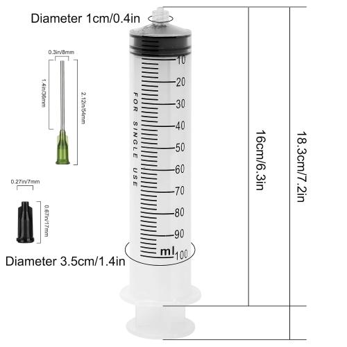 2 Pack 100ml Syringes with 55.1 Inch Tube and Needles 14G 1.5”, Sterile Syringe Individually Packaged for Labs, Liquid Measuring,Oil or Glue Applicator
