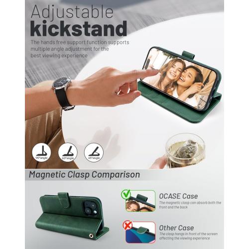 OCASE for iPhone 15 Wallet Case, Card Holder, Blackish Green