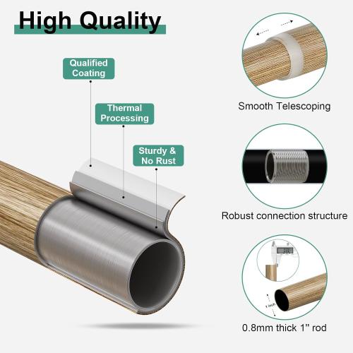 2 Pack Boho Wood Curtain Rods for Windows 66 to 120 inch,1 Adjustable Heavy Duty Window Curtain Rod with Imitation Wood Grain Finials,Rustic Decorative Drapery Rods Set 36-120'',Weathered Wood