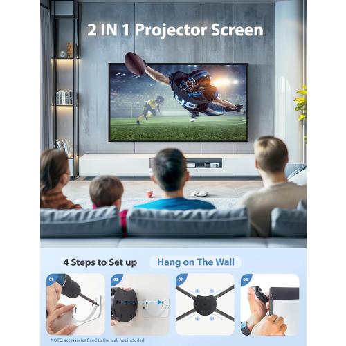 Paris RHÔNE Projector Screen with Stand, 80-inch Outdoor Indoor Projector Screen 16:9 4K HD PVC, 1.5 Gain Portable Wrinkle-Free Movie Screen for Home Backyard Theater with Carry Bag, Ground Nails