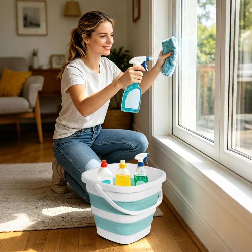 Collapsible Bucket, 2.6 Gallon 10L Mop Bucket for Cleaning, Car Washing, Portable Plastic Tub for Camping, RV, Beach, Fishing, Garden, Indoor and Outdoor Space Saving Wash Basin Ice Buckets