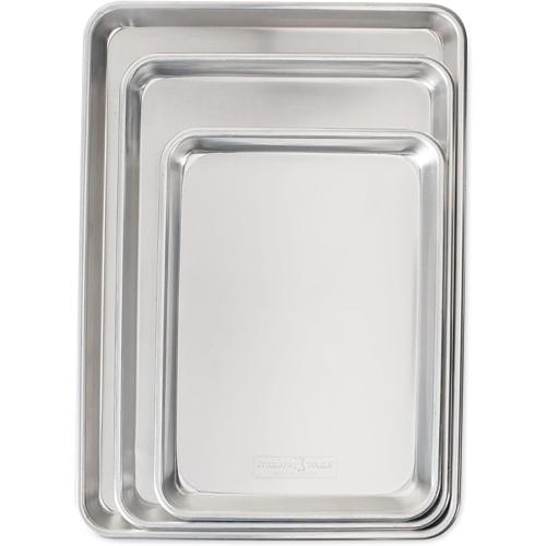 Nordic Ware Naturals 3 Piece Set - USA Made Aluminum Commercial Quality Sheet Pan for Baking or Roasting, Encapsulated Galvanized Steel Rim Prevents Warping; Half Sheet, Jelly Roll and Quarter Sheet