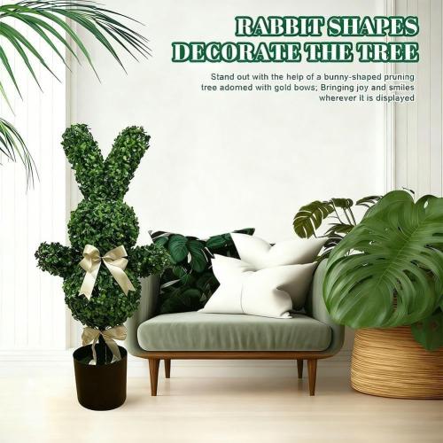 Artificial Bunny Shaped Topiary Tree Rabbit Shaped Topiary Trees with Ground Artificial Faux Fake Spike Pla Easter Boxwood