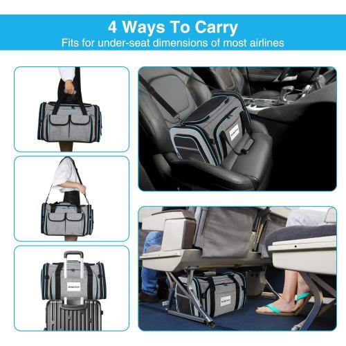 Size 19.5L x 12W x 12H Airline Approved Pet Carrier, Large Soft Sided Pet Travel TSA Carrier 4 Sides Expandable Cat Collapsible Carriers with Removable Fleece Pad and Pockets for Cats Dogs and Small Animals