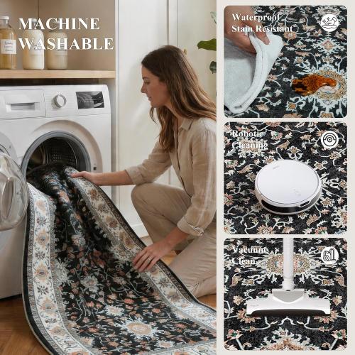 TOPRUUG 3x8 Washable Hallway Runner Rug: Soft Non-Slip Black Kitchen Rug