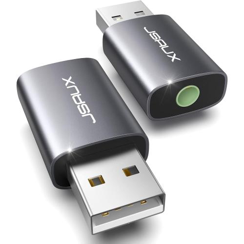 JSAUX 2 Pack USB to 3.5mm Jack Audio Adapter, Sound Card Support Mic TRRS
