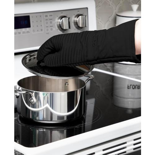 All-Clad Silicone Oven Mitts: Heat Resistant up to 500 Degrees - 100% Cotton & Silicone, 14x7 Oven Mitt for Kitchen and Barbecue, 2-Pack, Black