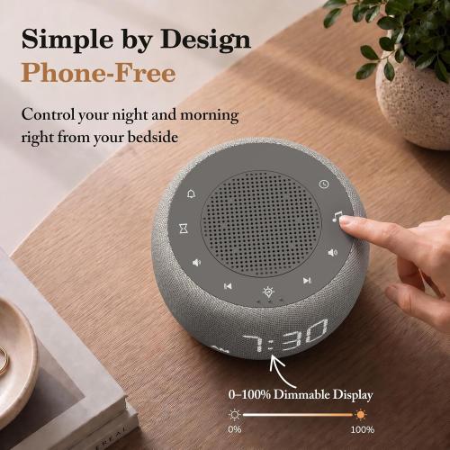 Buffbee Alarm Clock with Sound Machine for Bedrooms – 2-in-1 White Noise Machine for Sleep, Gentle Wake-Up with Soft Alarm Sounds, Ambient Night Light, Plug-in, Sleep Better, Wake Gently