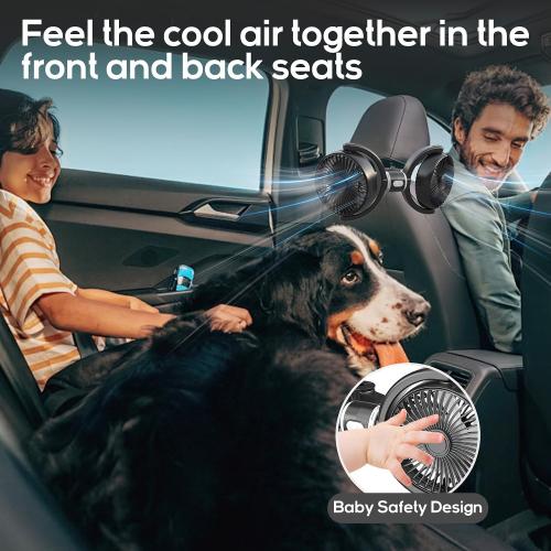 Trustnice USB Car Fan for Backseat for Kids, Dual Head Car Seat Fan Independently Controlled 360° Rotatable Powerful 3-Speed Vehicle rear headrest Air Circulation Cooling Fans for SUV Truck Sedan