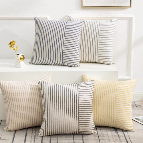 YCOLL Christmas Pillow Covers 18x18, Boho Throw Pillow Covers Set of 2, Red and Cream Striped Linen Decorative Pillows Cushion Covers for Couch Bedroom Christmas Decorations