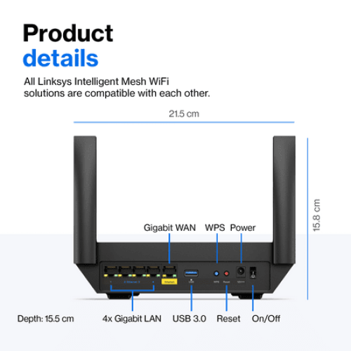 Linksys AX2200 Dual-Band Wi-Fi 6 Mesh Router, Up to 2.2 Gbps Speeds & 1,500 sq. ft. Coverage For Next-Level Connectivity