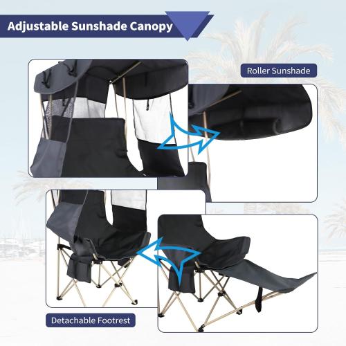 Folding Camping Chairs Canopy Outdoor: Sports Portable Beach Chair with Canopy-Lawn Beach Chairs with Umbrella for Adults-Camping Chair with Shade for Fishing Camp Heavy Duty (Casual, Grey)