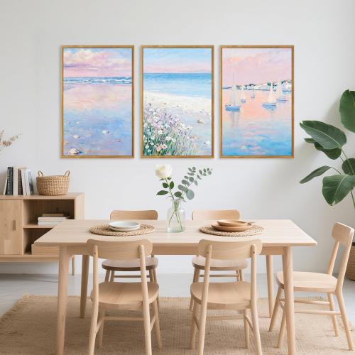 IARTTOP Pink Beach Wall Art Coastal Landscape Wall Decor Seascape Art Print | 24”x36”x3 Framed Sea Landscape Canvas Poster,Pink Coastal Room Decor,Beach Landscape Wall Art,Coastal Beach Wall Decor
