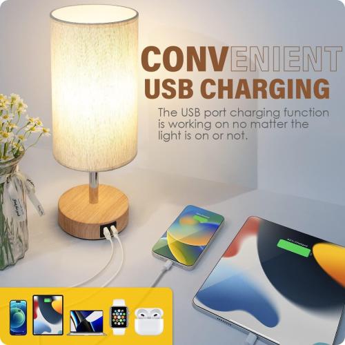 Yarra-Decor Bedside Table Lamp with USB Ports, Touch Dimmable Nightstand