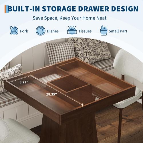 Garvee Small Dining Table with Drawers, 31.5 Inch Farmhouse Kitchen Table Retro Brown