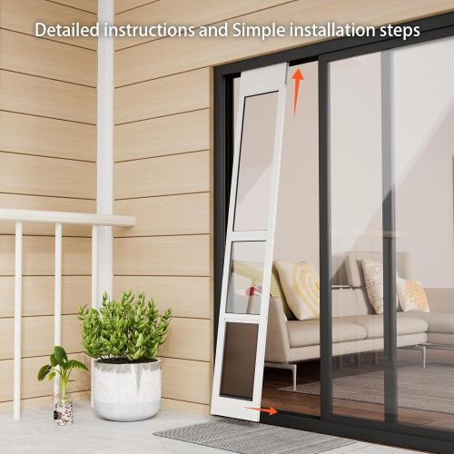 Doggy Door for Sliding Glass Doors, Adjustable Height 75 3/5 to 80, Aluminum Frame Sliding Door Dog Door Insert, Suitable for Medium Dogs Up to 30 lbs(Medium,White)