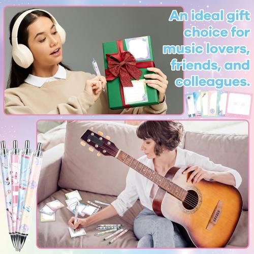 24 Pcs Music Party Favors Set Includes Music Note Sticky Notes and Music Pens Singer Sticky Note Singer Birthday Gifts Memo Notes Pads Ballpoint Pens for Musical School Student Teacher Supplies