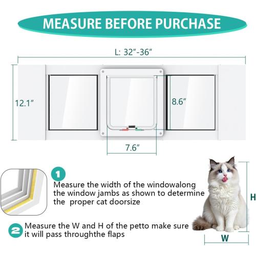 Aluminum Cat Door for Windows - Adjustable to Fit Window Width 32-36